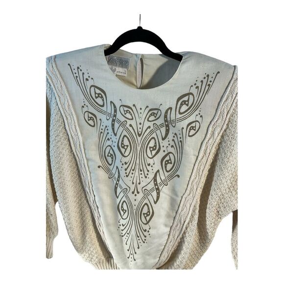 SideEffects Women’s Vintage Beige 80s Sweater Big Shoulder Pads Size 8 - Picture 2 of 16